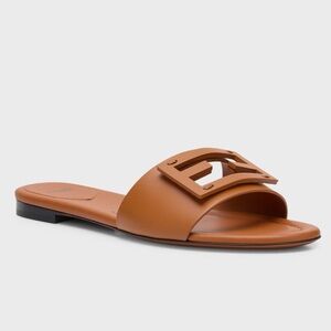 FENDI BAGUETTE FF TUBE MEDALLION FLAT SANDALS BROWN BAG SIZE 38 = 8 NWOT